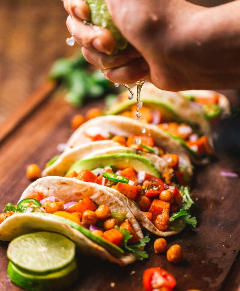 Mexican taco bar with fresh toppings and salsas